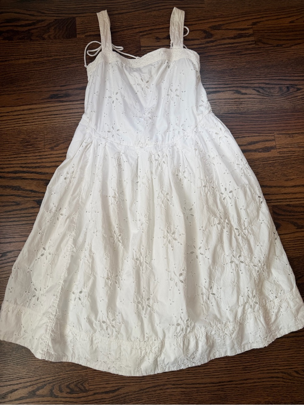 Free People White Eyelet Midi Dress with Lace Trim